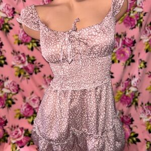 Pink White cheetah sun off shoulder peasant sun summer swim Dress